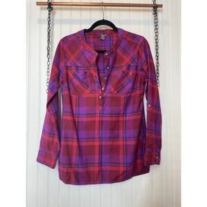 Eddie Bauer Womens Purple Plaid Button Down 3/4 Sleeve Shirt Top Size S